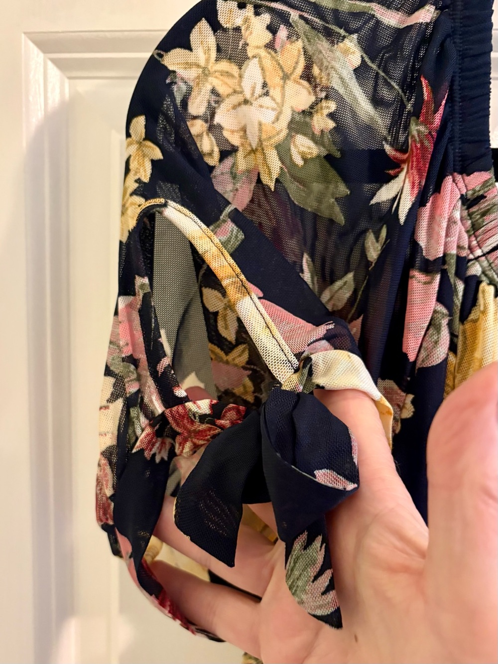 Navy Floral Maxi Dress with Short Ruffle Sleeves - Picture 6 of 9